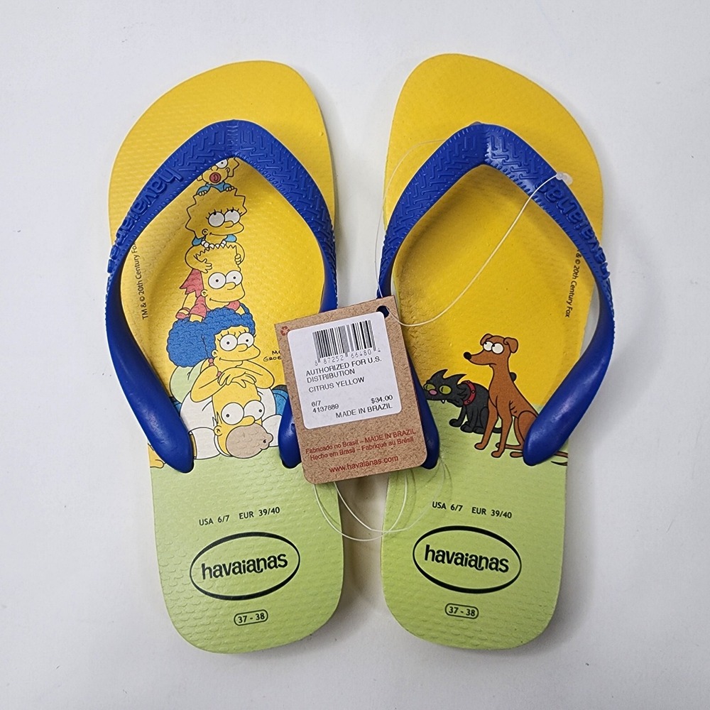 Havaianas The Simpsons Flip Flops Men's 6/7 EUR 39/40 Cit Yellow $34 MSRP NWT